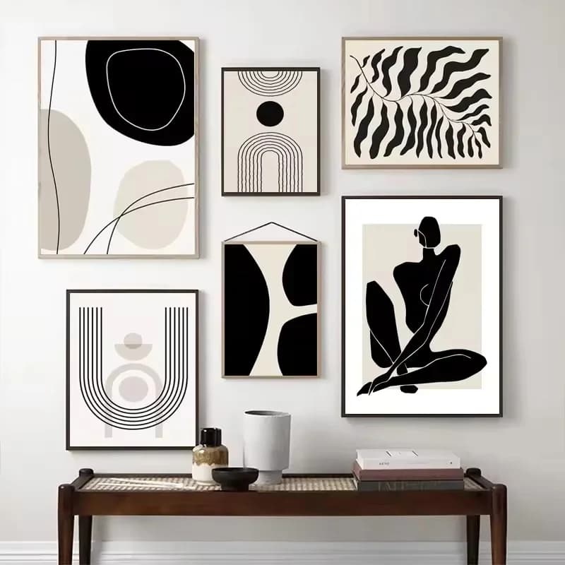 Black Beige Bohemian Canvas Painting Abstract Boho Wall Art Geometric Line Posters Print Picture for Living Room Home Decoration
