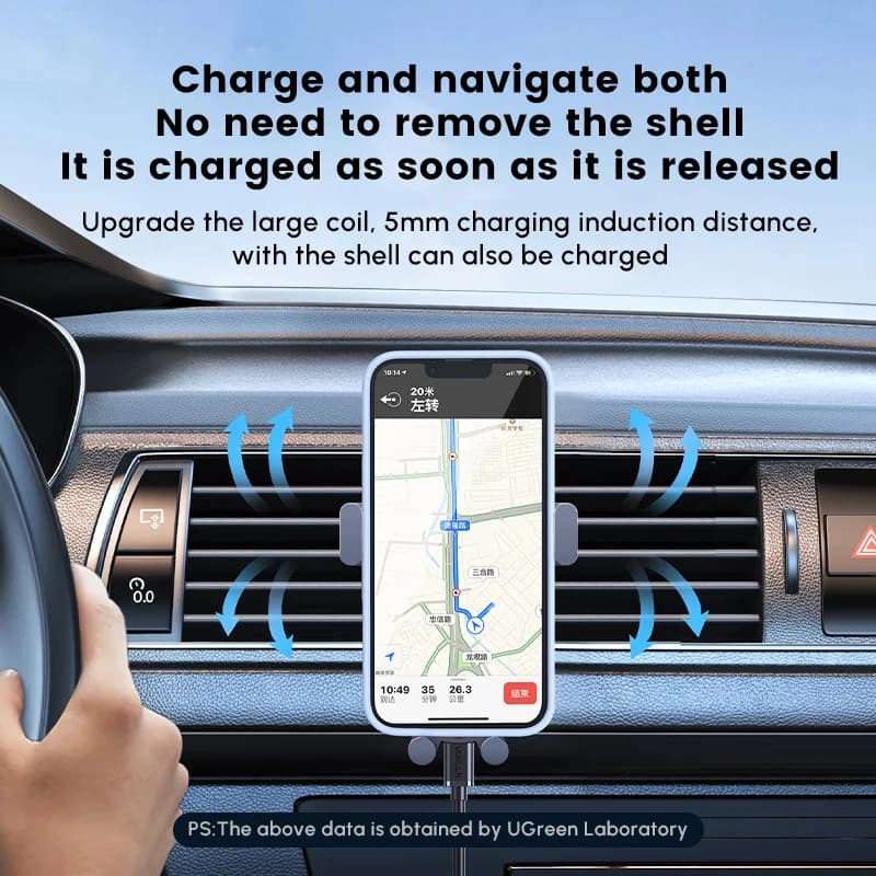 UGREEN Wireless Car Charger 15W Fast Charging Phone Mount for Car Vent, Car Phone Holder for iPhone