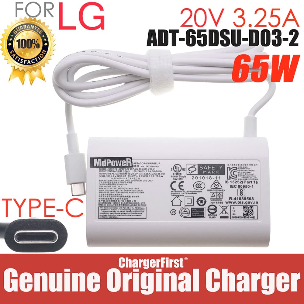 ADT-65DSU-D03-2 EAY65895911 65W USB-C Charger for LG Gram 14Z90N 15Z90N 16Z90N 17Z90N 17Z90N15Z90Q-P.ADB9U1 EAY65895901