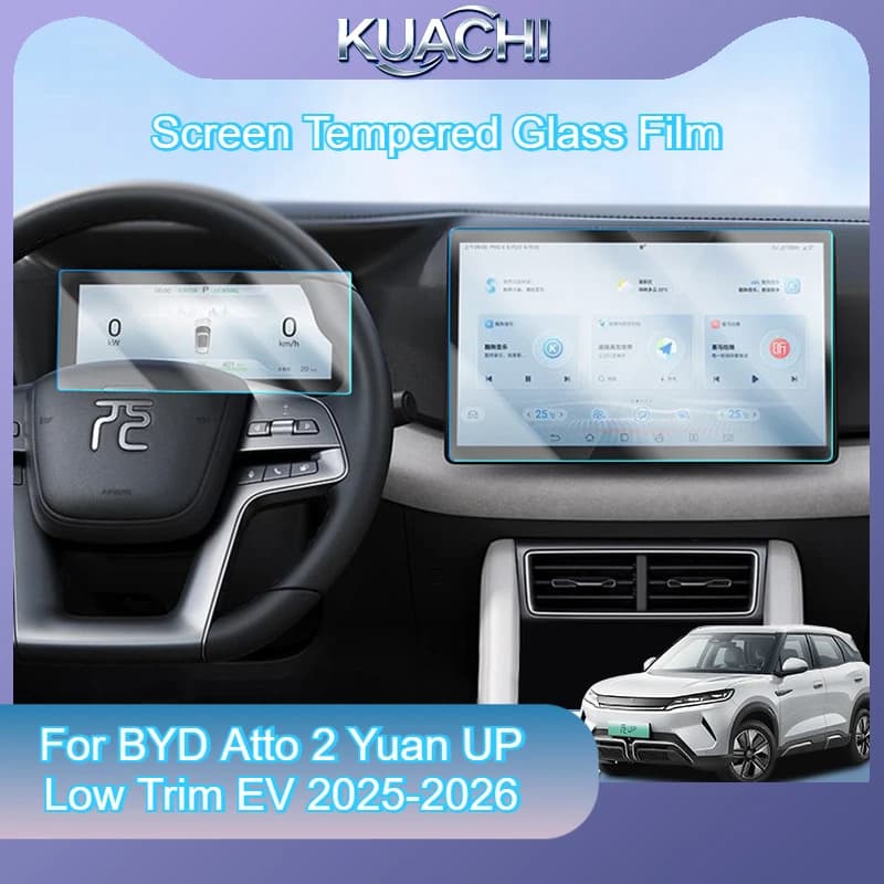 For BYD Atto 2 Yuan UP Low Trim EV 2025-2026 Screen Protector 10.1" +8.8" Tempered Glass Film Navigation Film Clear accessories