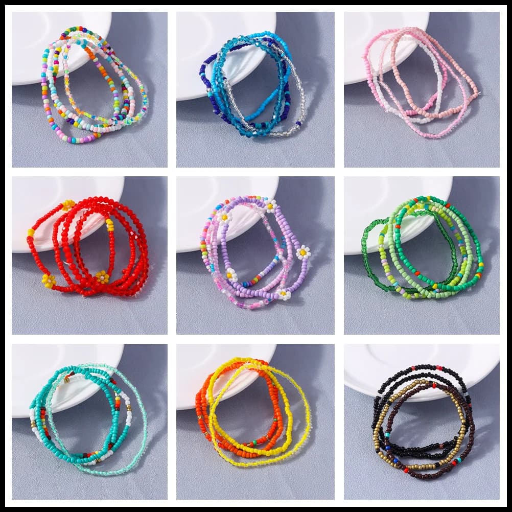 Aihua Set of 4 Bracelets with Colorful Daisy Beads for Girls, Handmade Jewelry for Kids and Teenagers, Gift for Best Friendly