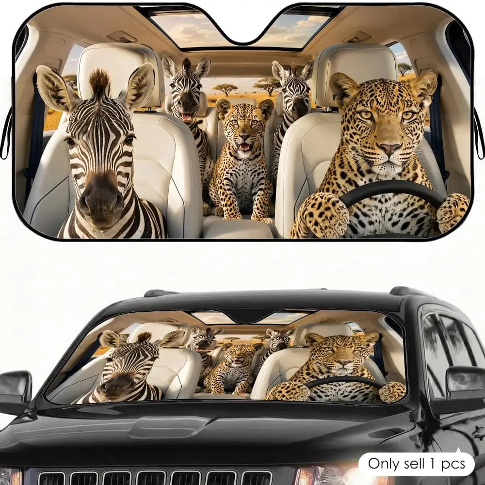 Parasole per Auto con Motivi di Leopardo e Zebra, Protezione UV, Riflettente, Pieghevole, Copertura Isolante dal Calore