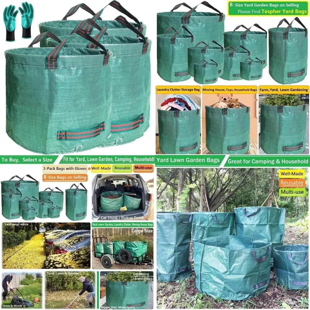 sacchetti da giardino professionali da 3 pezzi da 137 galloni (d34, h34 pollici) sacchetti grandi per rifiuti da giardino con guanti da giardino, extra large riutilizzabili l