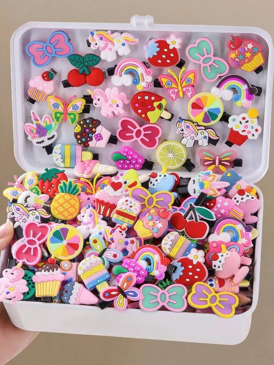 20pcs Set Adult Fashion Hair Clips With Cartoon Animal Butterfly Bow Rainbow Cupcake Designs