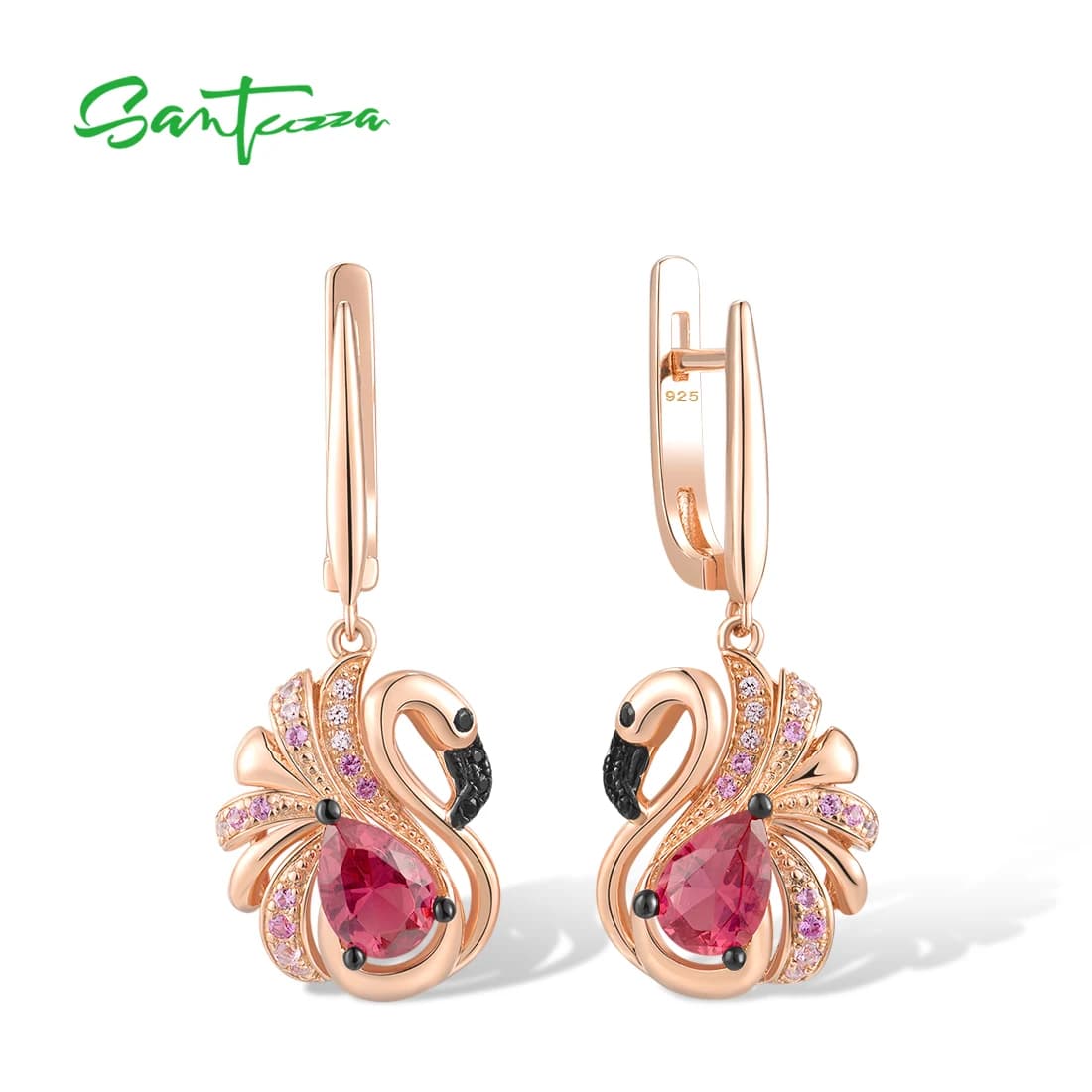 SANTUZZA Orecchini in argento sterling puro 925 per le donne Scintillante creato zaffiro cristallo rosso carino fenicottero rosa gioielleria raffinata