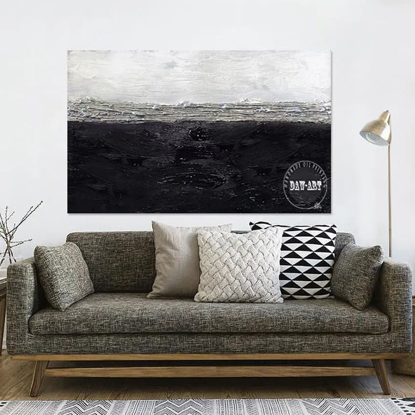 Modern Frameless Abstract Black White Canvas Structured Simple Scenery Paintings Great Art Restaurant Wall Decoration Image