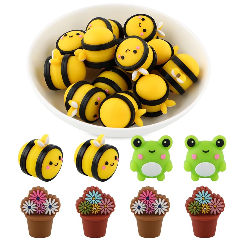 8 pezzi perline in silicone 3D ape rana perline focale animali per uso alimentare braccialetto fai da te portachiavi accessori per penna con perline