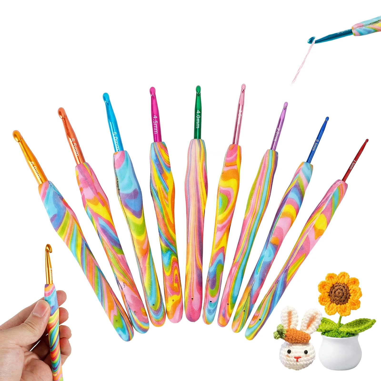 9 Pcs Sewing Crochet Hooks Set Multi Size Printed Crochet Needle DIY Yarn Knitting Tools for Crocheting and Weaving Accessories