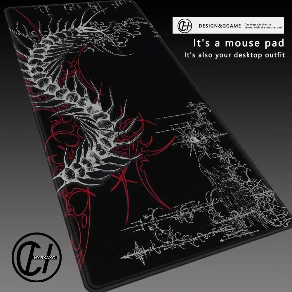 Tappetino per Mouse Gotico Bianco e Nero, Grande Tappetino da Gioco con Estetica Centipede, Accessori PC, Tappetino Esteso per Ufficio, Tastiera e Mouse
