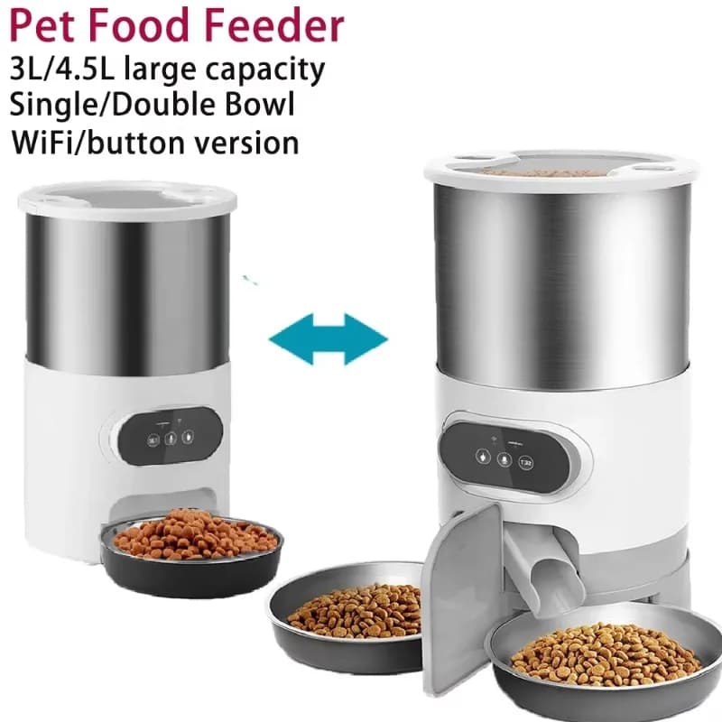 【Best-selling】3L/4.5L Automatic S Dispenser Smart Dog Food Feeder Single/Dual Stainless Steel Bowls Pets Timer Feeding For Dry