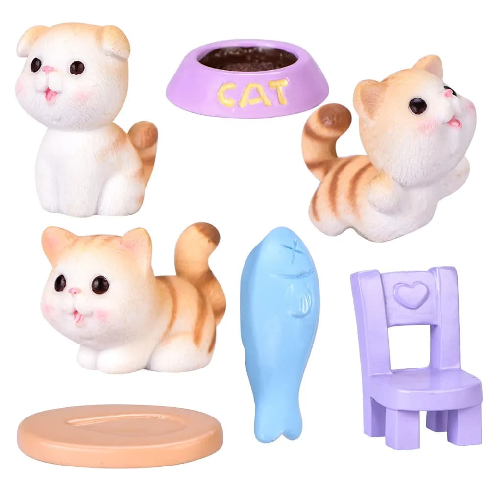 1Set Pet Cartoon Miniature Kitten Resin Decoration Collection Hand-Painted Micro Landscape Bonsai Craft for Garden Indoor