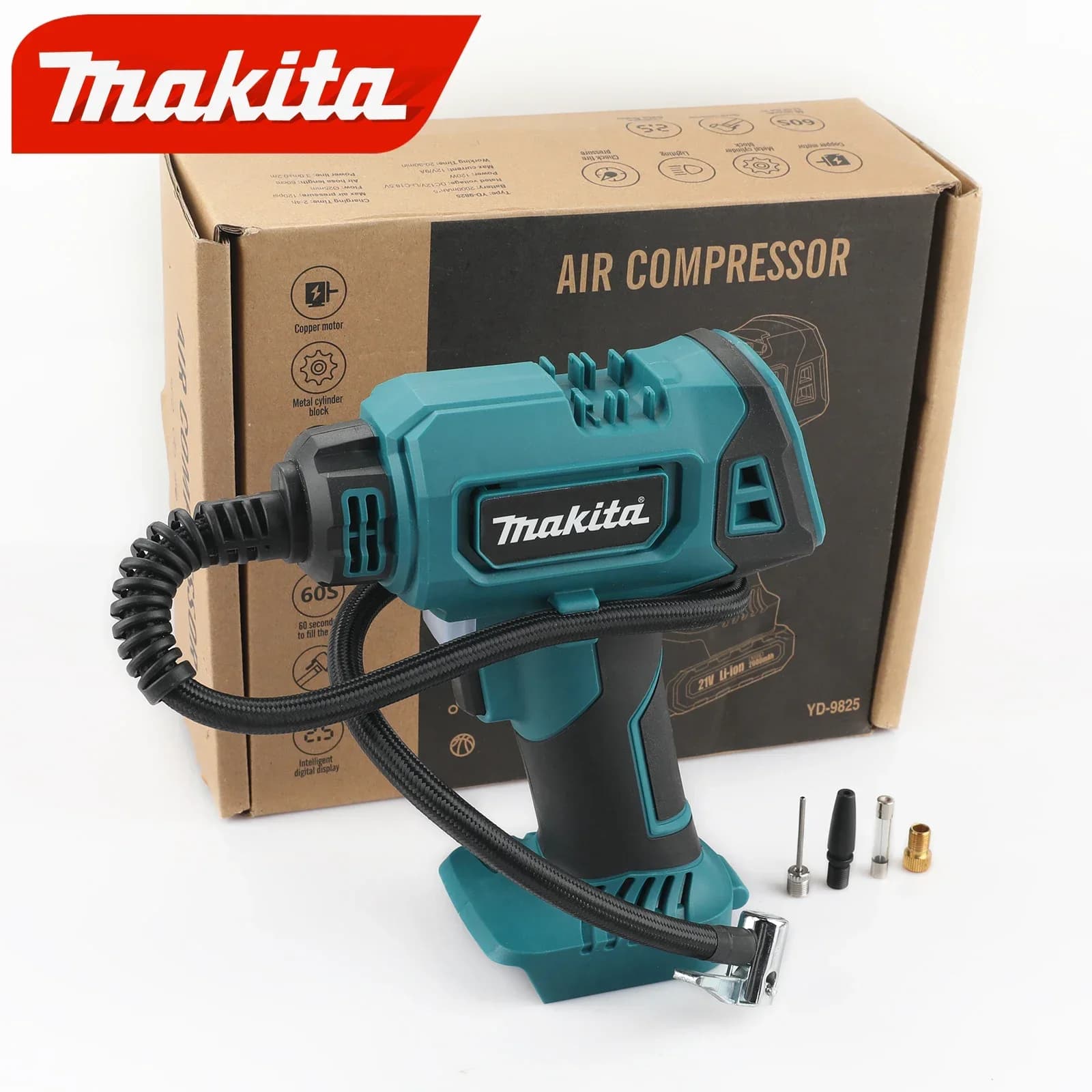 Makita DYS60 Gonfiatore automatico senza fili, pompa elettrica per pneumatici, compressore d'aria portatile per batteria Makita 18V, senza batteria