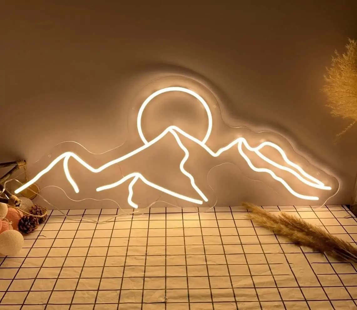Insegna Luminosa al Neon con Motivo Montagna, Dimmerabile, Scena Naturale, Insegna Artistica Creativa per Caffè, Camera da Letto, Soggiorno, Decorazione Murale per la Casa