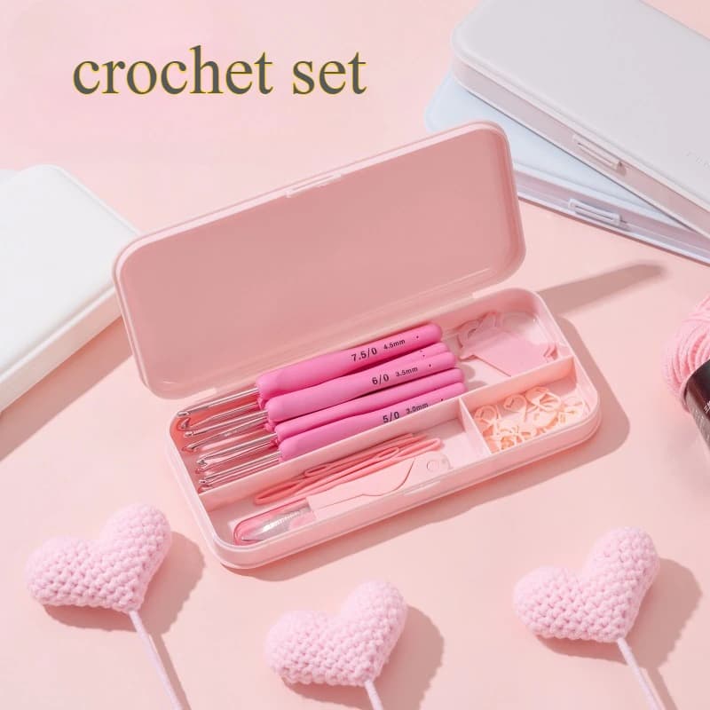Set di Uncinetti Rosa/Blu/Bianco/Grigio con Manico in TPR e Testa in Allumina, Strumenti per Lavoro a Mano Fai-da-Te per Cappelli, Sciarpe e Giacche, Set di 9 Uncinetti