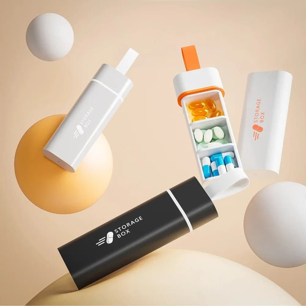 Nuovo Portapillole da Viaggio Premium Mini con 3 Scomparti, Contenitore Organizzatore per Compresse, Vitamine, Medicinali e Oli di Pesce
