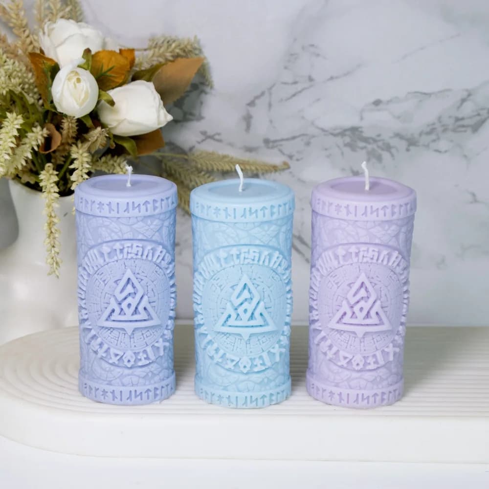 Stampo per candele in silicone con runa triangolare 3D, simbolo mistico, pilastro, sapone, resina, gesso, stampo da forno per decorazioni per la scrivania di casa fai da te, regali unici