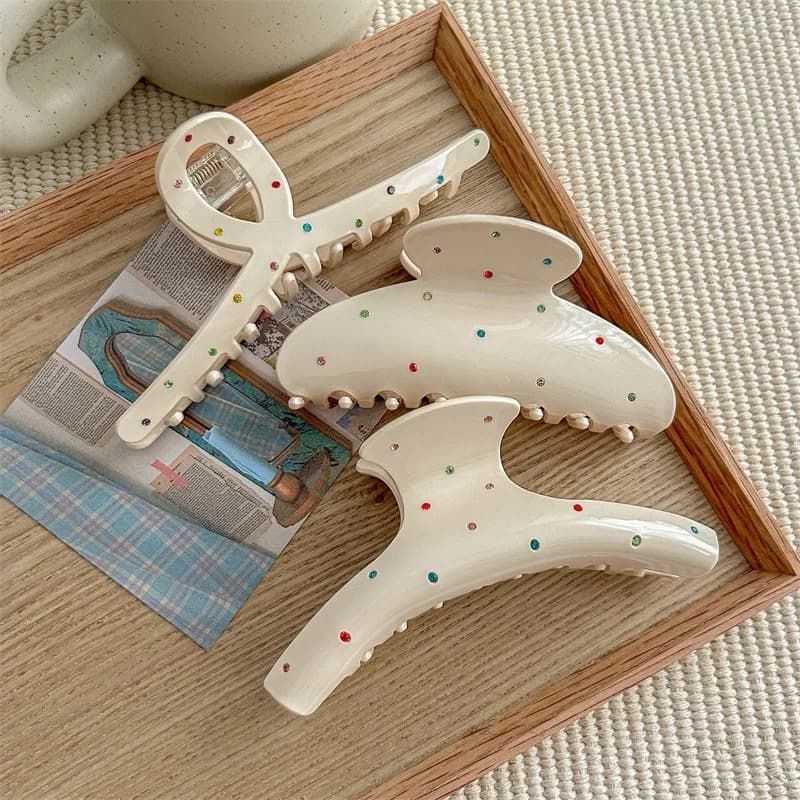 Hair accessories with cream color diamond clip for women