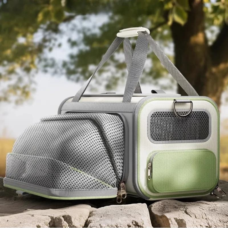 Trasportino per gatti espandibile traspirante, zaino pieghevole per animali domestici in rete, borsa da viaggio a spalla Oxford, borsa grande per cani da esterno