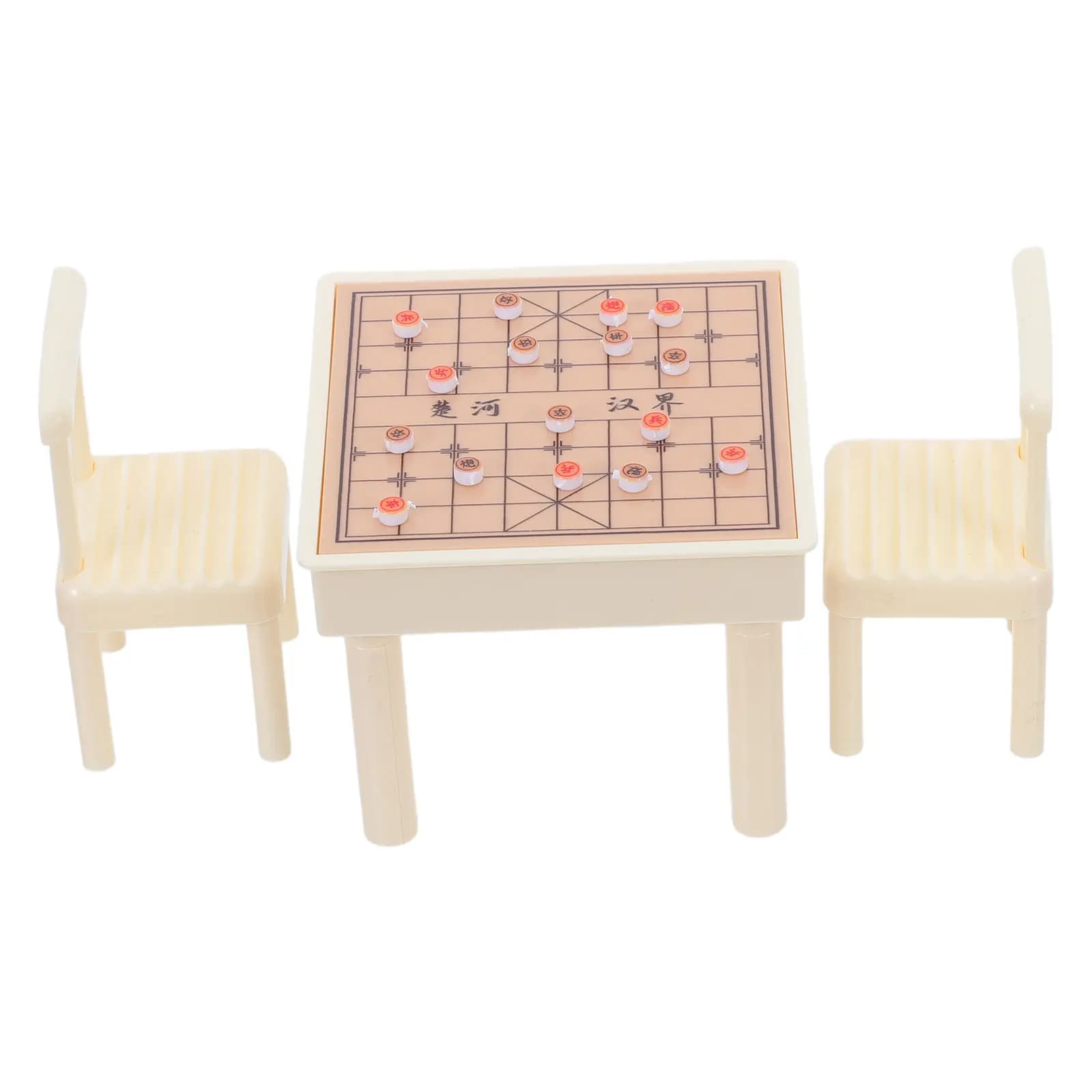 Set di Scacchi in Miniatura con Sedie e Tavoli Dettagliati, Scacchi Cinesi in Plastica, Arredamento per Casa delle Bambole, Portatile