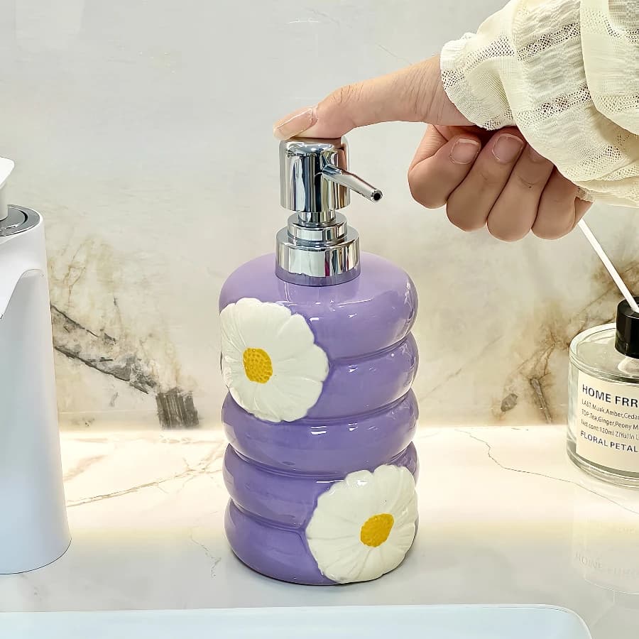 Bottiglia di sapone in ceramica da 410 ml Shampoo Pressa di sapone per uso domestico Pompa di pressa Contenitore riutilizzabile Dispenser di ricarica per bagno a prova di perdite