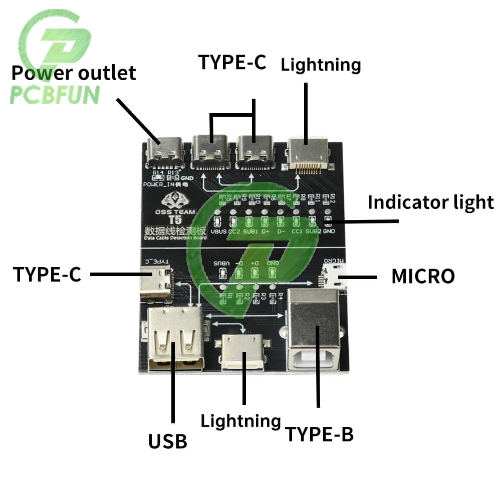 Scheda tester cavo USB Modulo di rilevamento interfaccia multifunzione portatile Tester anomalogico rapido per Micro USB Lightning Type-C