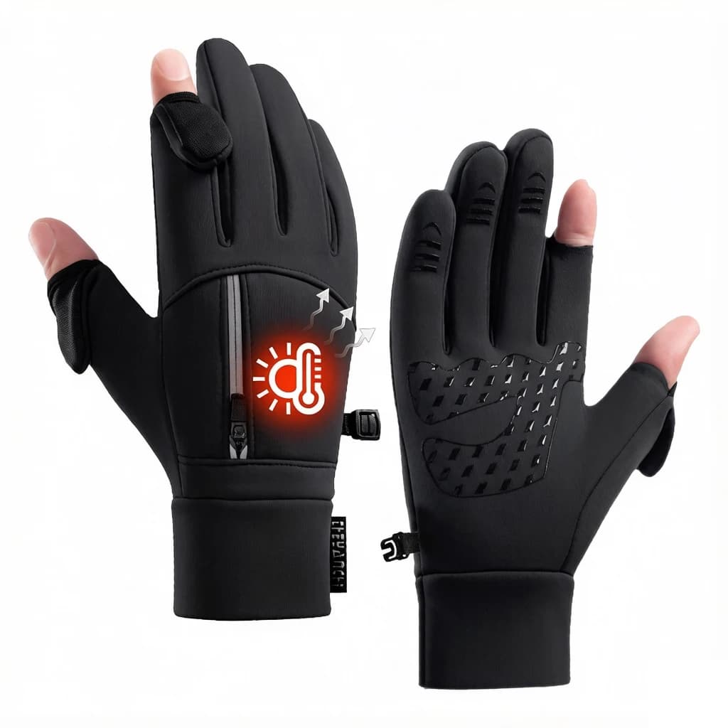 Convertible Flip Finger Winter Thermal Gloves Windproof Water Resistant Touch Screen Warm Gloves For Cycling Run Fish Outdoor
