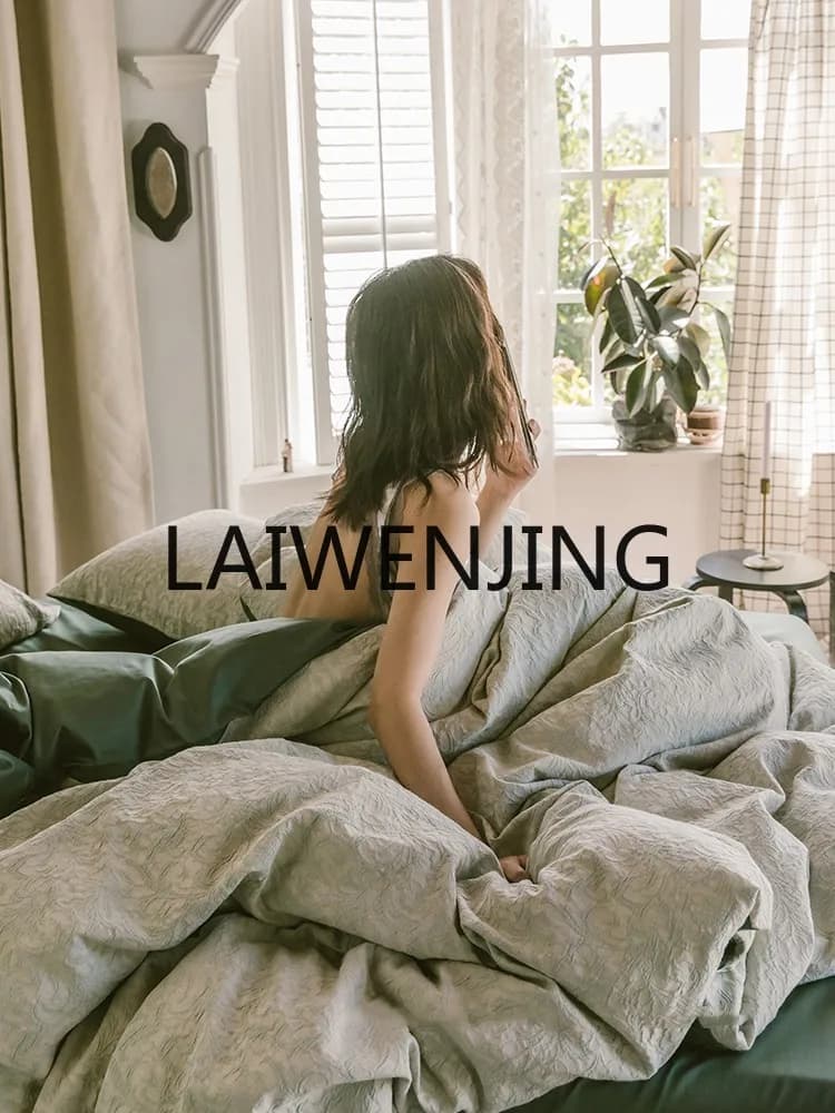 Set di quattro pezzi in cotone a fibra lunga francese di lusso leggero, lenzuolo termico interamente in cotone, copripiumino, biancheria da letto autunnale e invernale