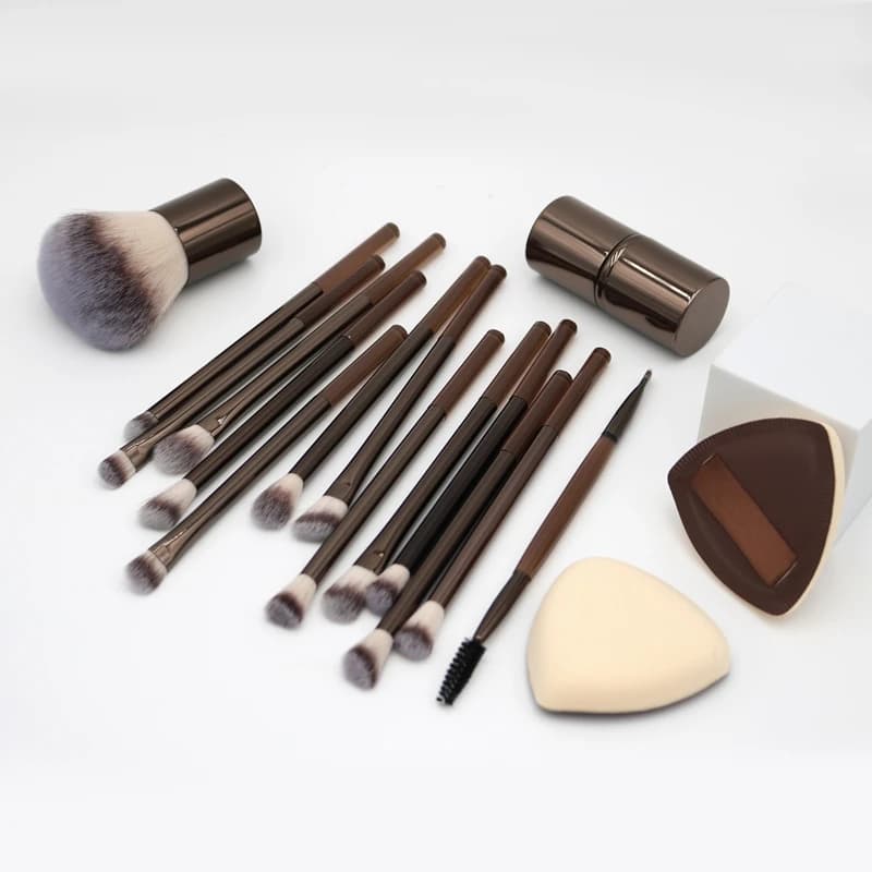 Set di pennelli professionali per il trucco con tubo in morbido alluminio e borsa in velluto, pennello per fondotinta, pennello per fard, pennello per sopracciglia, strumenti per il trucco
