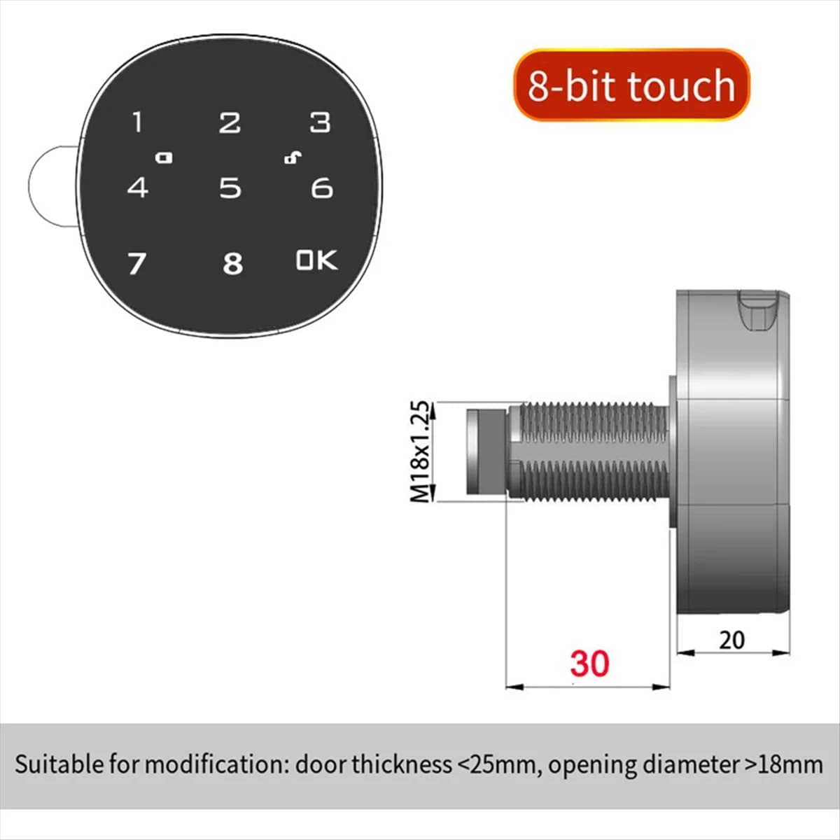 ABLG Digital Electronic Smart Mailbox Lock Touch Screen Lock File Ferro Acciaio Scrivania Porta dell'armadio Password Blocco tastiera 30MM
