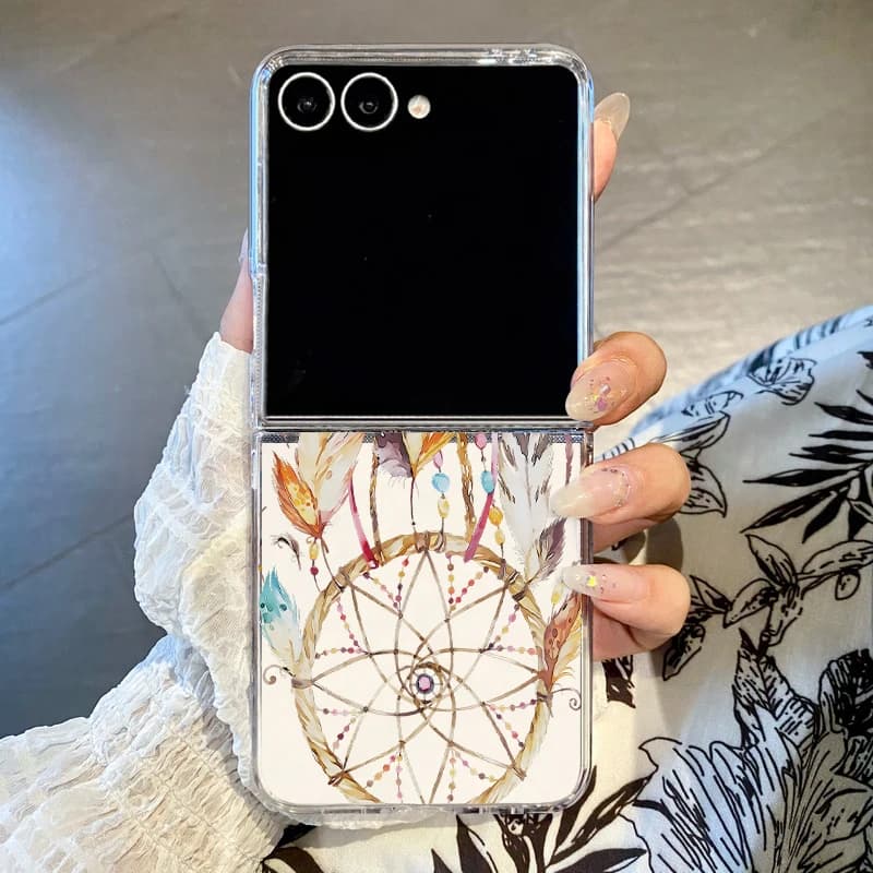 Dreamcatcher Pattern Clear Phone Case For Samsung Galaxy Z Flip8 Flip7 FE Flip6 Flip 8 7 6 5 4 3 Folding Shockproof Hard Cover