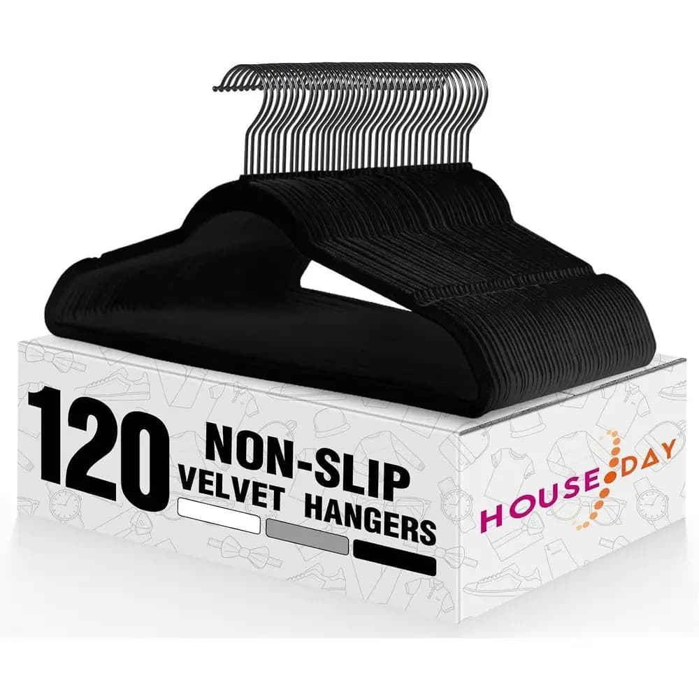 Black Velvet Hangers 120 Pack, Non Slip elt Hanger, Slim Velvet Clothes Hangers or Suits, Shirt, Heavy Duty Coat Hanger or Close