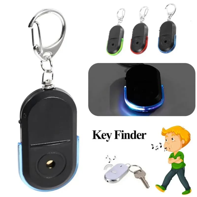Localizzatore di chiavi per auto con rilevamento portatile con luce anti-smarrimento Localizzatore di chiavi intelligente Portachiavi Fischio Segnale acustico Controllo del suono Torcia a LED
