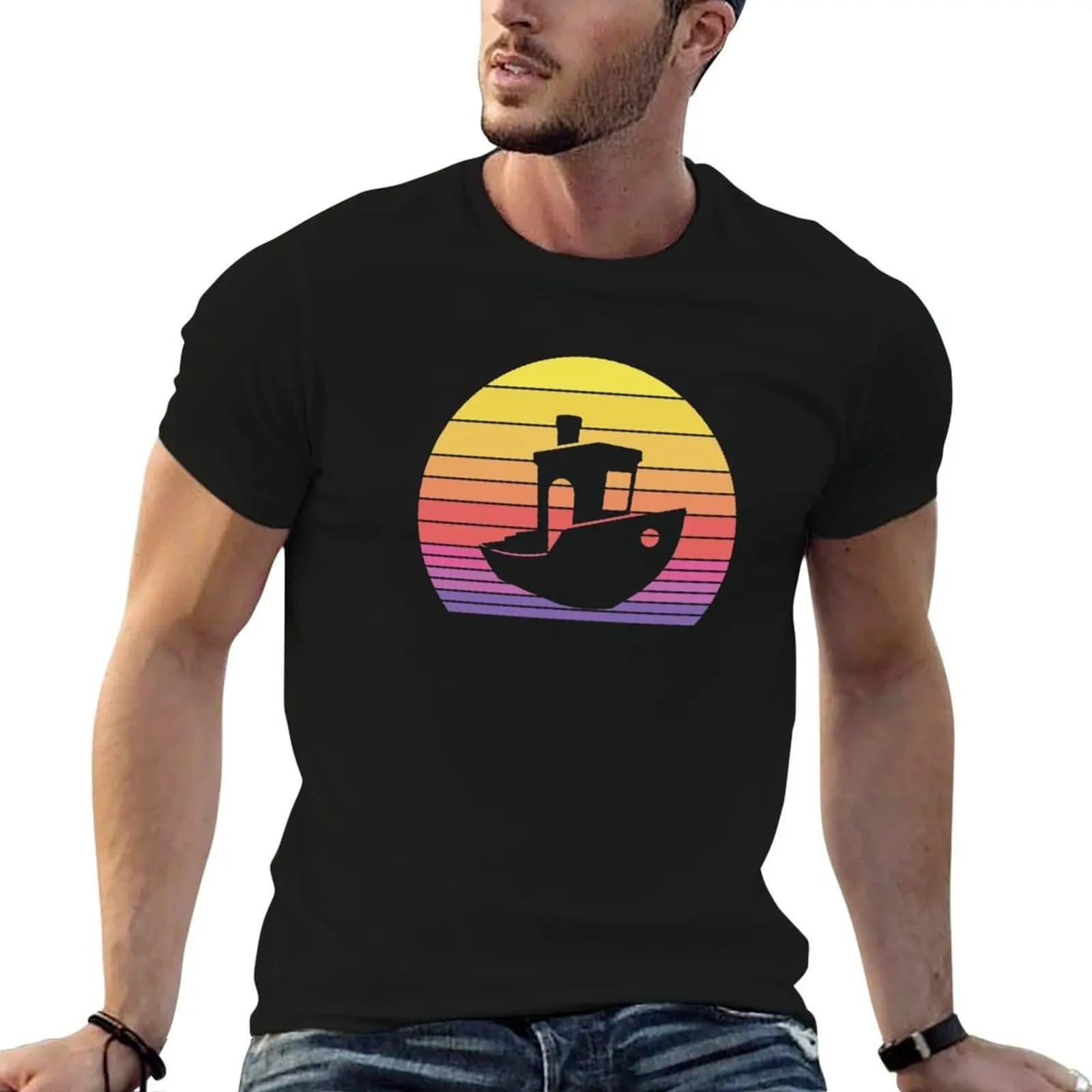 Distressed Vintage 3D printer benchy sunset for the maker quote T-Shirt Sun Block Outdoor T-Shirt