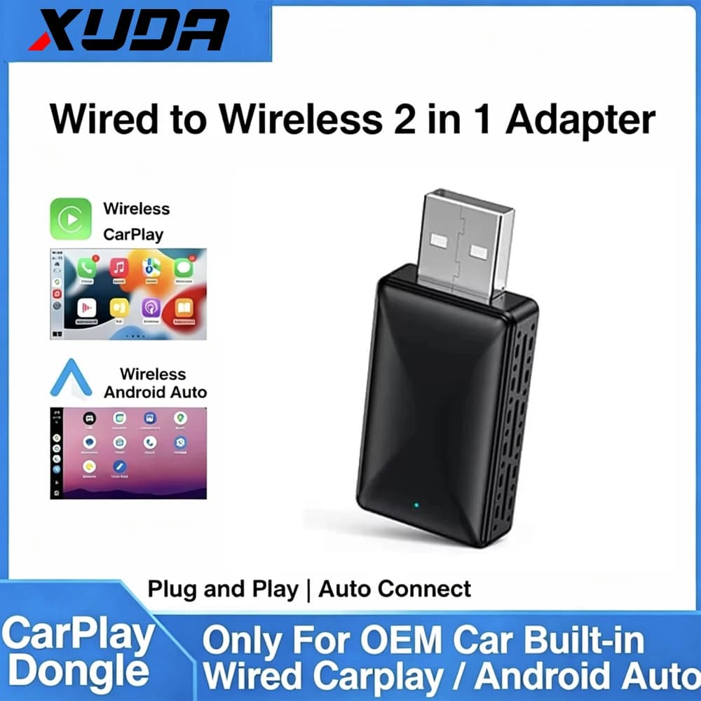 XUDA 2in1 Wired to Wireless CarPlay Android Auto Adapter for OEM Car Stereo With USB Plug and Play
