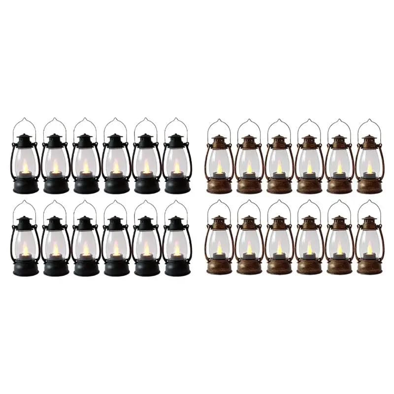 Lanterne per candele ABWZ-Vintag per interni, 12 pezzi con candele tremolanti per decorazioni domestiche, colore nero