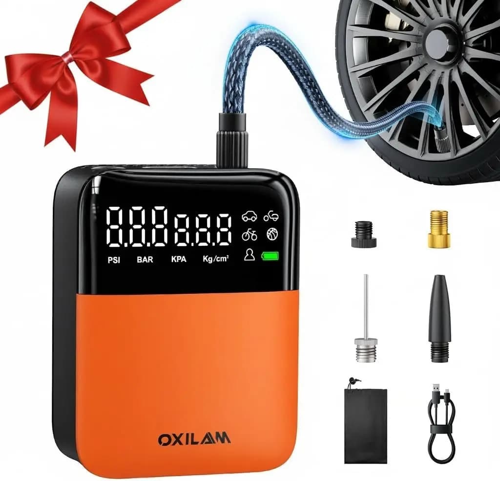 Compressore d'Aria Portatile per Pneumatici Auto - Ricaricabile, Pompa Rapida con Manometro, 150psi Senza Fili per Moto, Biciclette