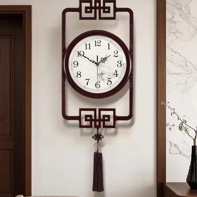 China Style Wall Clock, Quiet Decoration for Living Room, Large Creative Wood Watch, Home Furniture