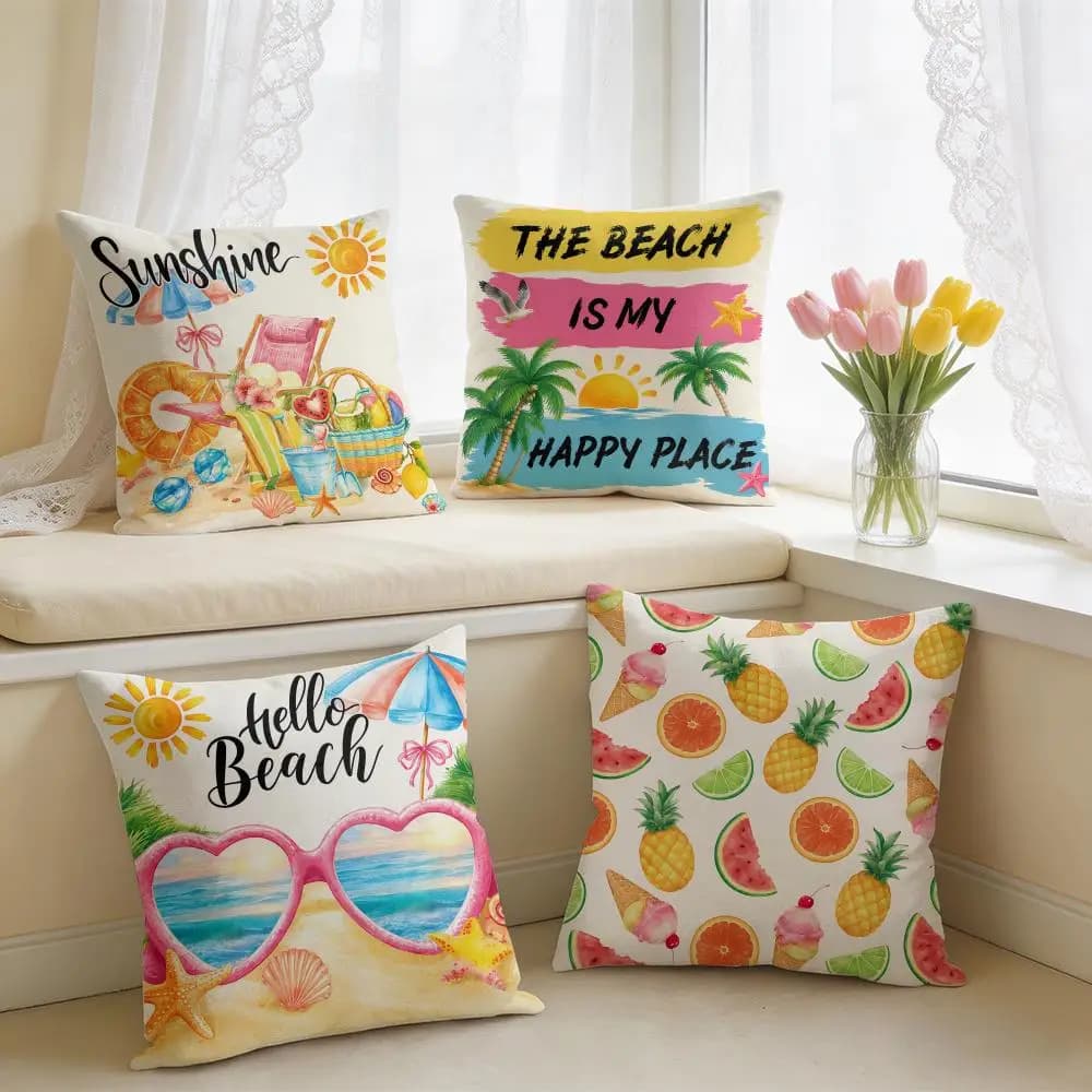 Summer Beach Chair Sunshine Cushion Cover Silky Short Plush Invisible Zipper Dustproof Sofa Pillow Case for Home Decor
