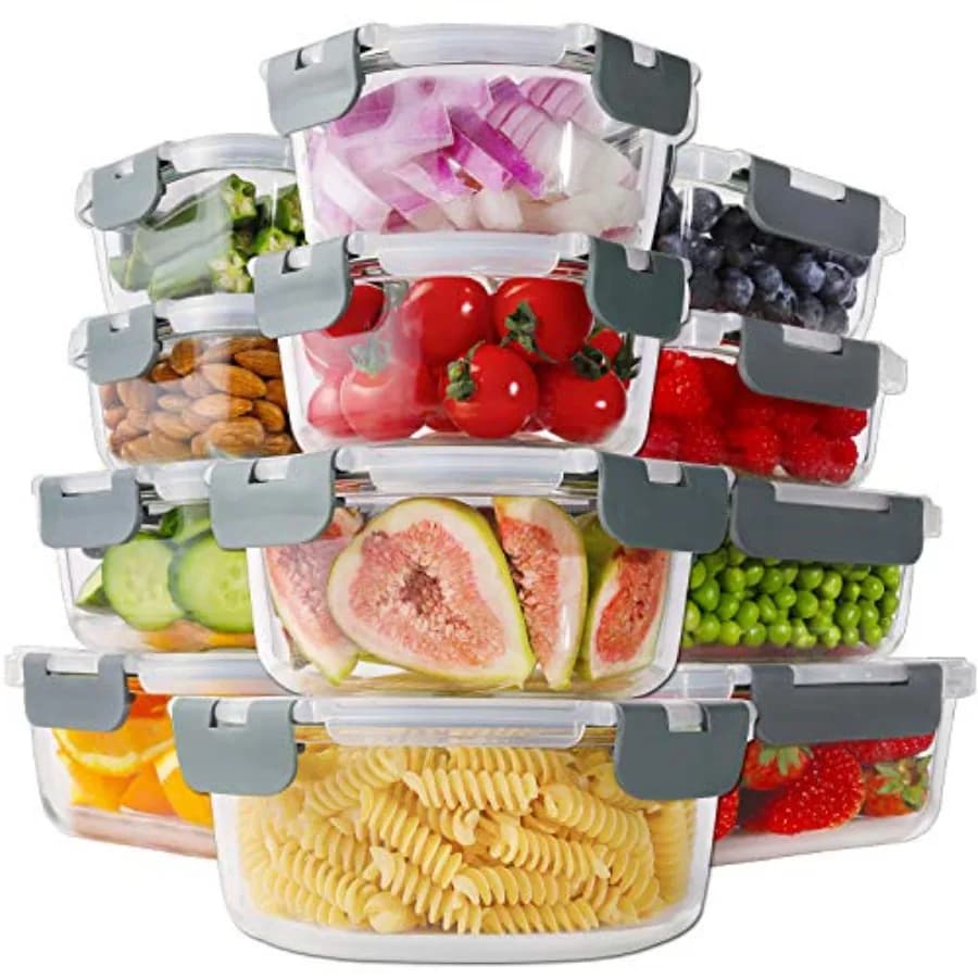 Set di 24 Contenitori in Vetro Borosilicato per Alimenti con Coperchi a Chiusura Ermetica, Contenitori per Preparazione Pasti, Scatole Pranzo Ermetiche, Adatte al Forno