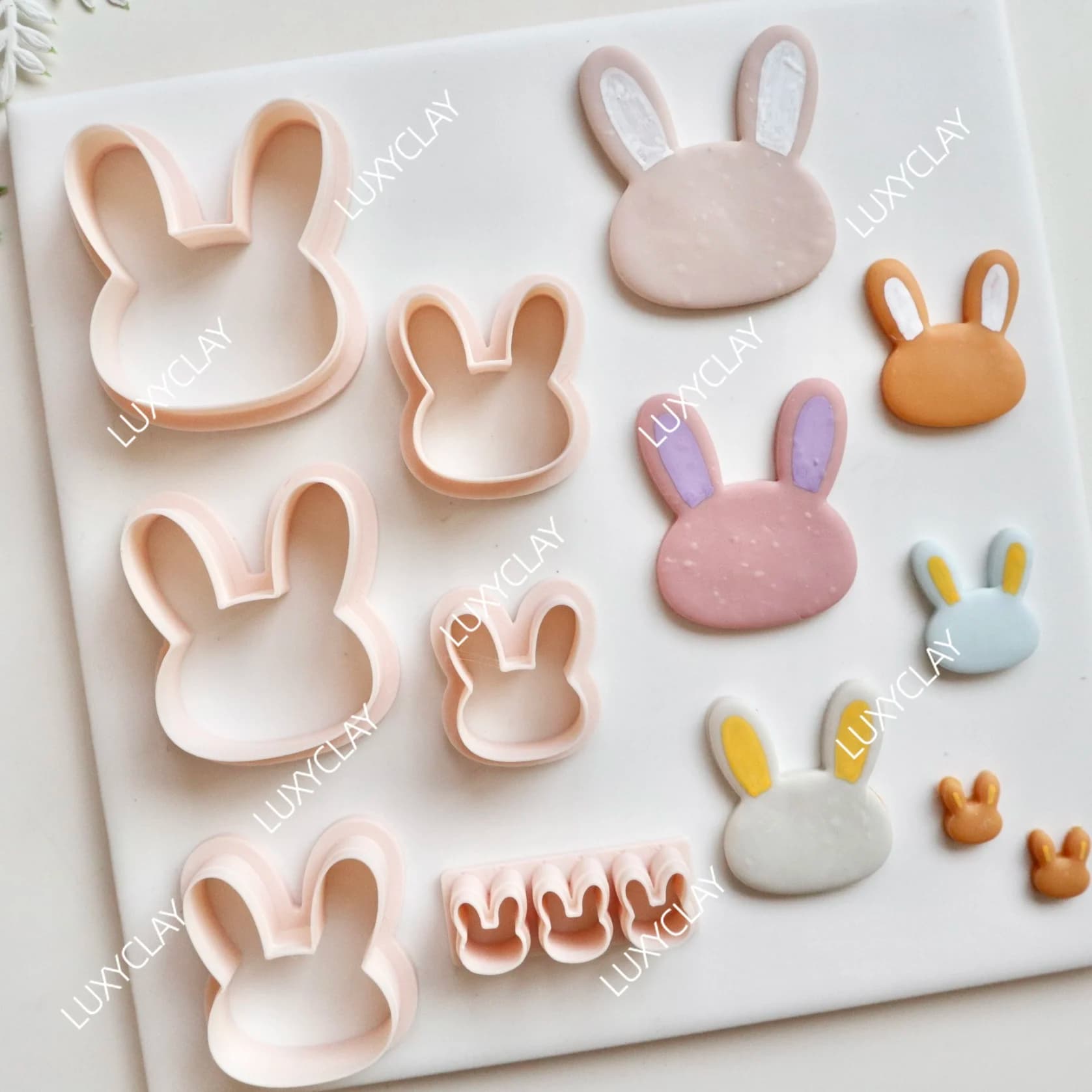 6pcs Easter Bunny Shape Clay Molds, Abstract Long-eared Rabbit Pattern Polymer Clay Cutters for Pendant Earring & Jewelry Making