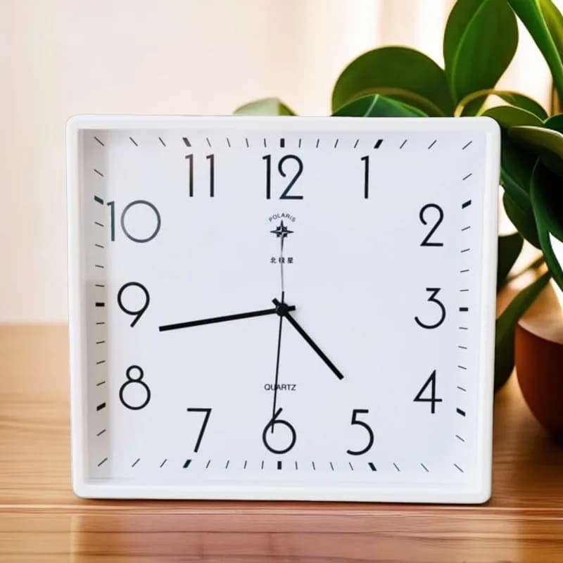 Polaris Home 20cm Square Silent Alarm Clock for Elder Digital Clock Modern Table Clock for Living Room