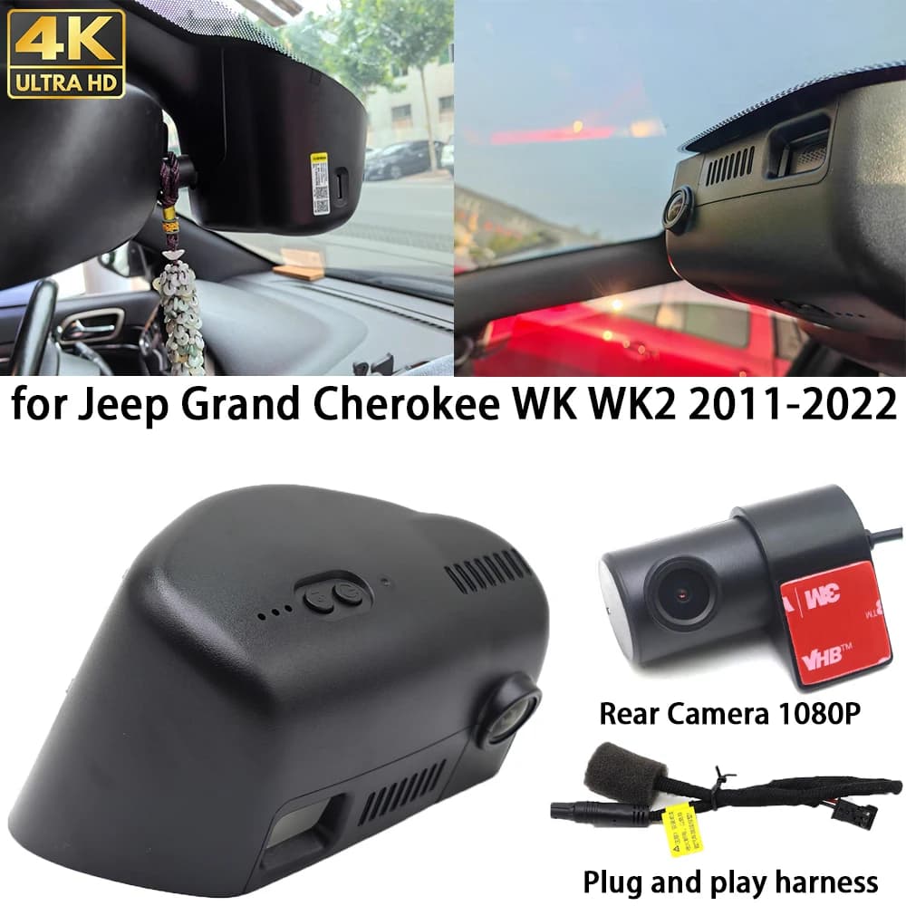 For Jeep Grand Cherokee WK2 2011-2022 4K Dash Cam Front Camera DVR Plug and Play Video Converter Wifi 24 Hours Register Parking