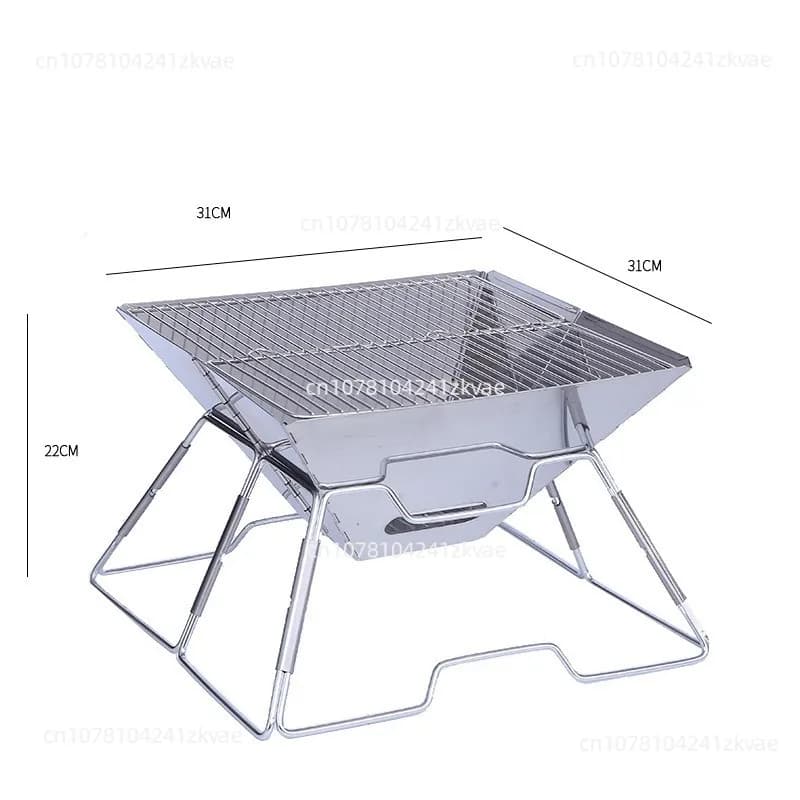 Griglia barbecue pieghevole da esterno in acciaio inox, fornello portatile a legna, braciere da campeggio.