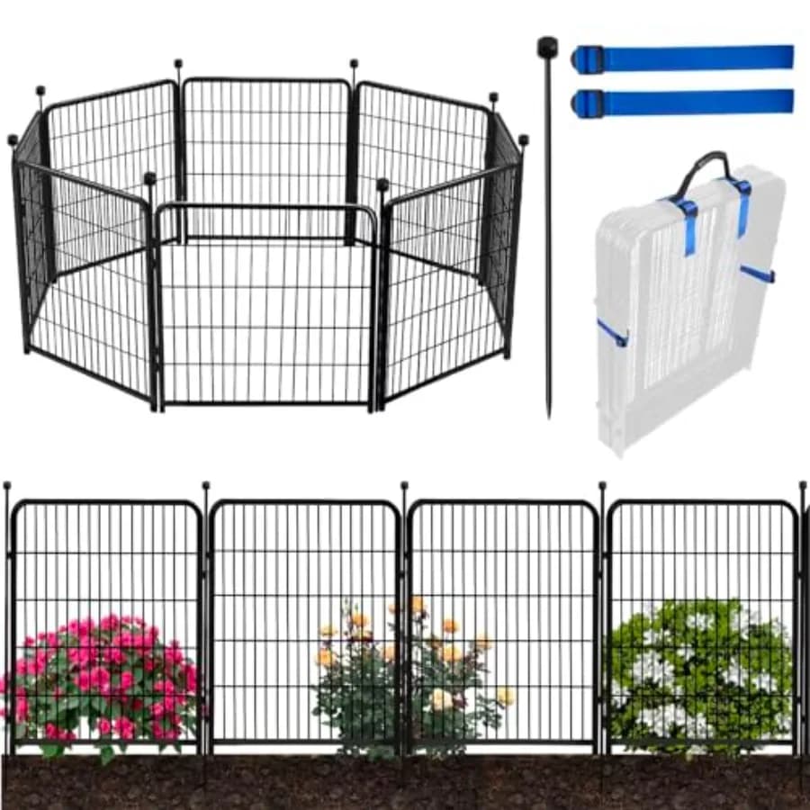 Recinzione da giardino per esterni in ferro nero, 122 cm (H) x 5,4 m (L), 8 pannelli, barriera anti-scafole per cani, resistente