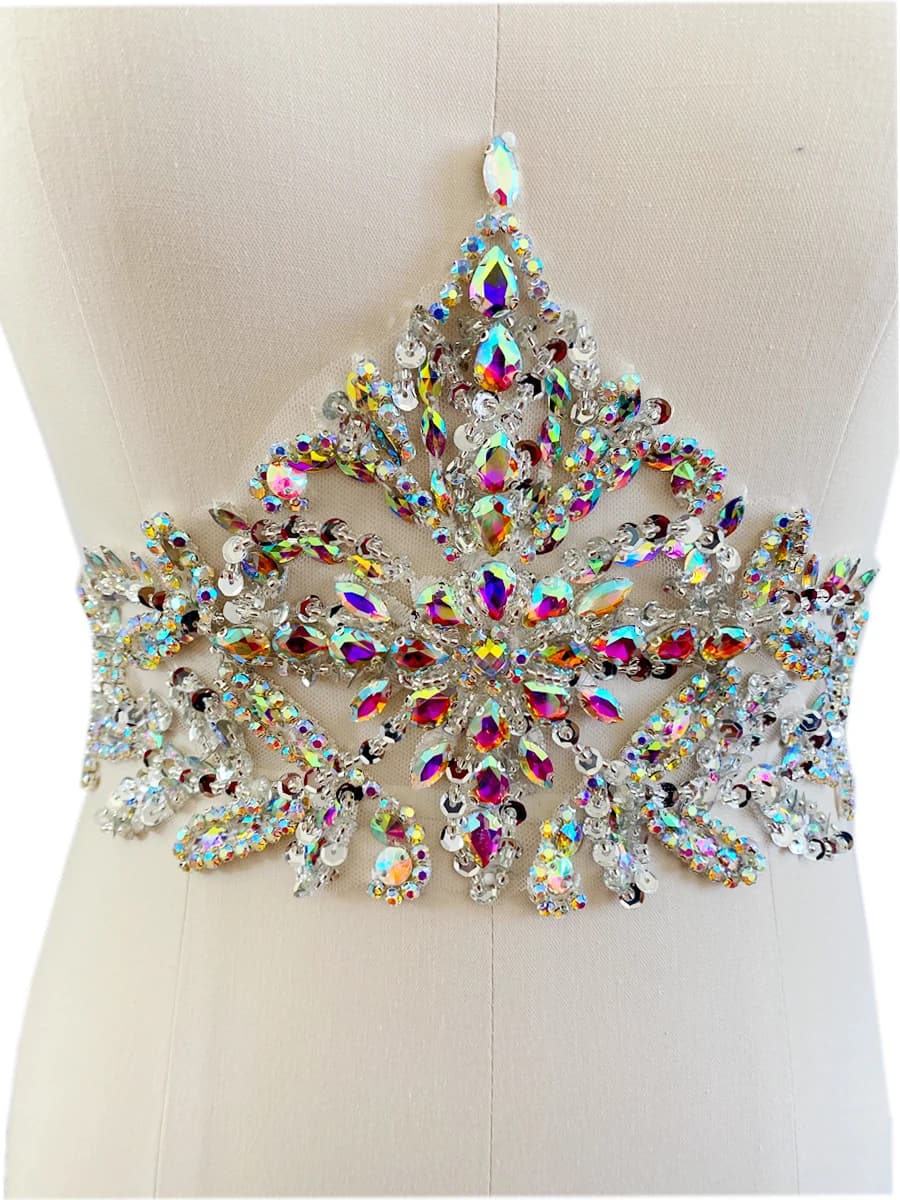 15 Colors Luxury Handmade Rhinestone Hot Diamond Material Tulle Apparel Decoration Party Dress Front Crown Waist Belt Fabric