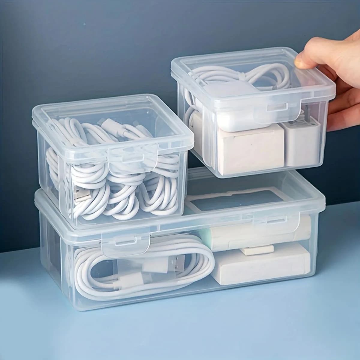 Scatola di immagazzinaggio del cavo dati da 1 pezzo con coperchio, caricatore, chiavetta USB, contenitore per cuffie, scatola di smistamento varia