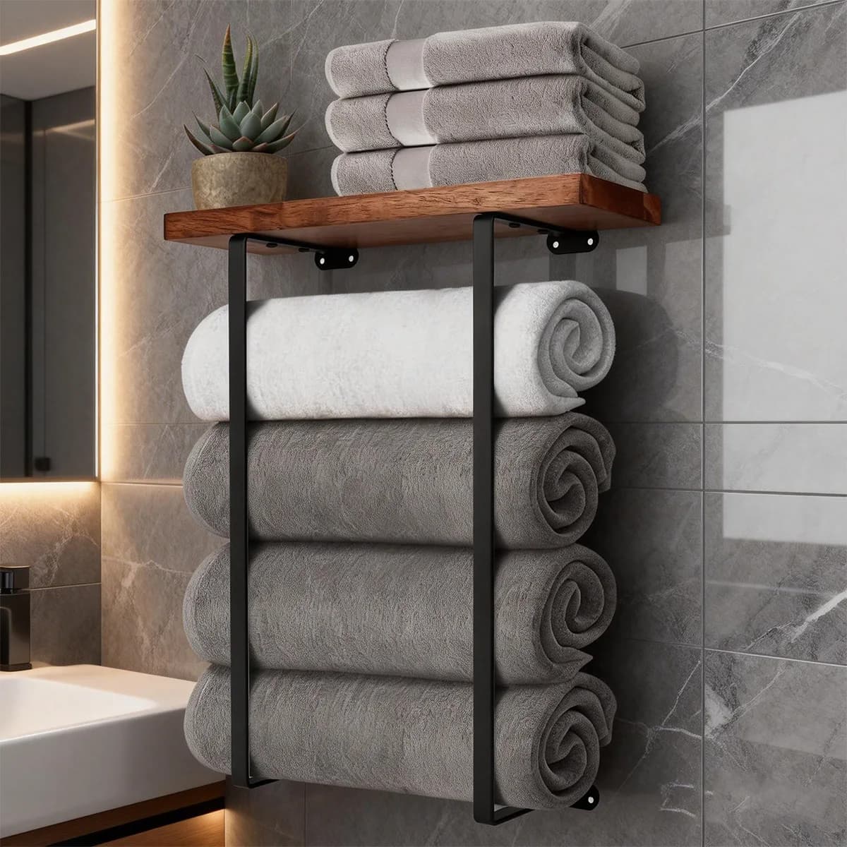 Portasciugamani da parete per bagno, design minimalista, organizer per asciugamani grandi, piccoli e per le mani