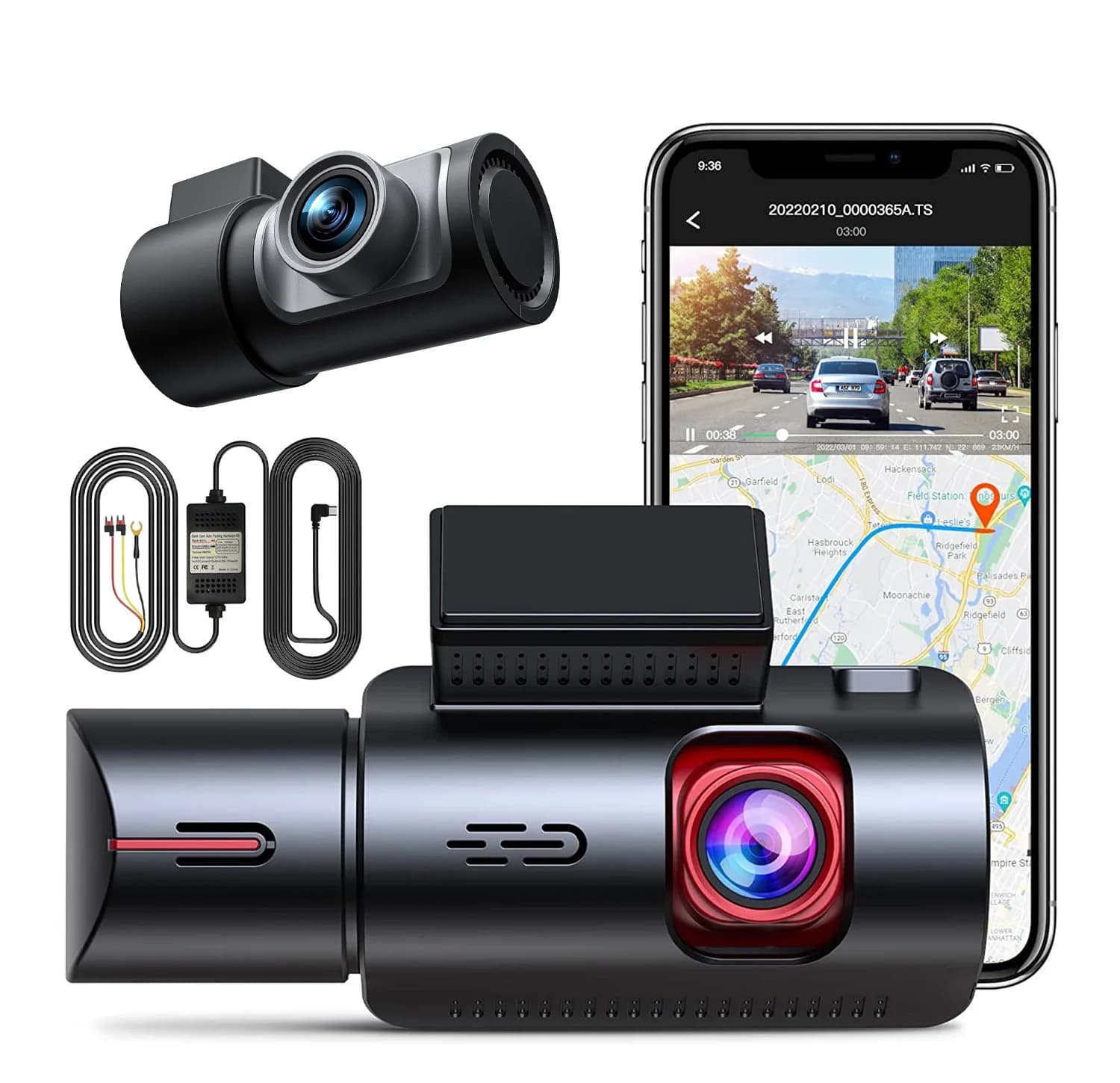 Dash Cam a 3 Canali 4K+1080P+1080P con Doppia Lente Anteriore/Posteriore, GPS Integrato, Visione Notturna 170°, Monitoraggio Parcheggio 24H, Registratore Video