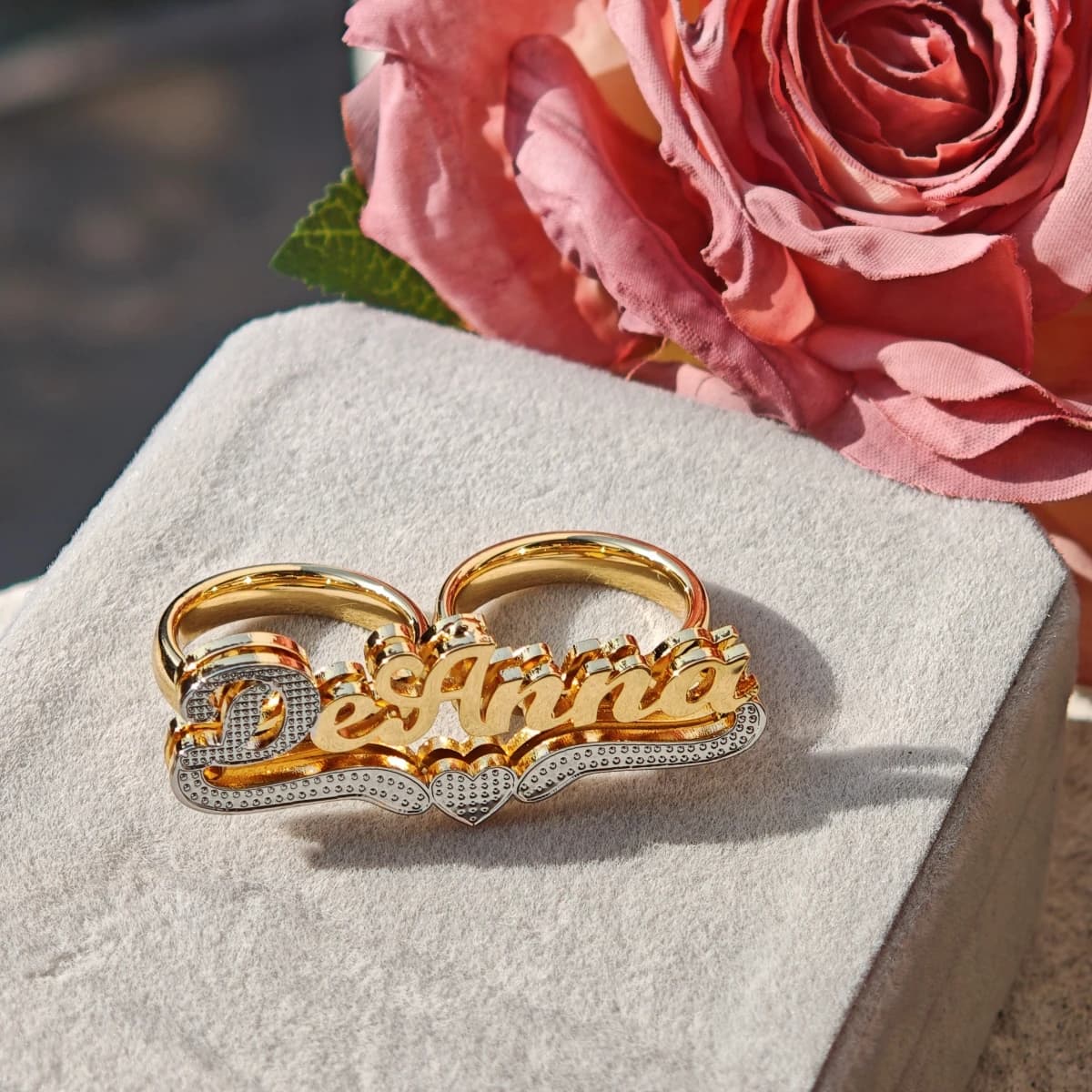 Gioielli in acciaio inossidabile personalizzati Doppio dito personalizzato Anello doppio strato 3D Fascino Anello gioielli da donna Regalo di San Valentino