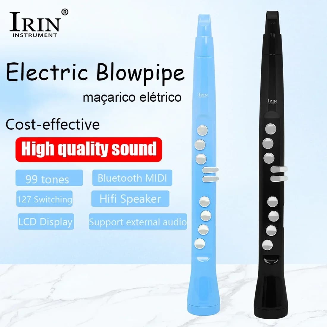 IRIN Electric Blowpipe Mini Sax Flute Dual Fingering LCD Display Bluetooth Wireless Connection Electric Blowpipe Saxophone